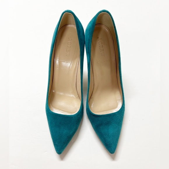 J Crew Womens Emerald Green Elise Suede Leather Pointed Toe Heels Size 7.5 - Picture 9 of 10